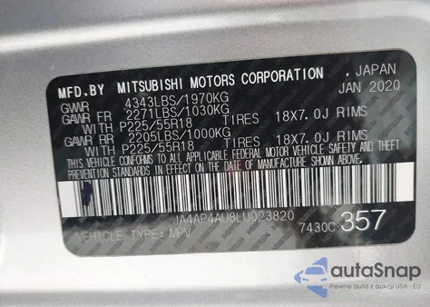 2020 Mitsubishi Outlander Sport 2.0 Se из США, поврежденный, VIN JA4AP4AU8LU023820